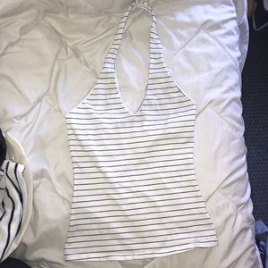 White and black striped halterneck top